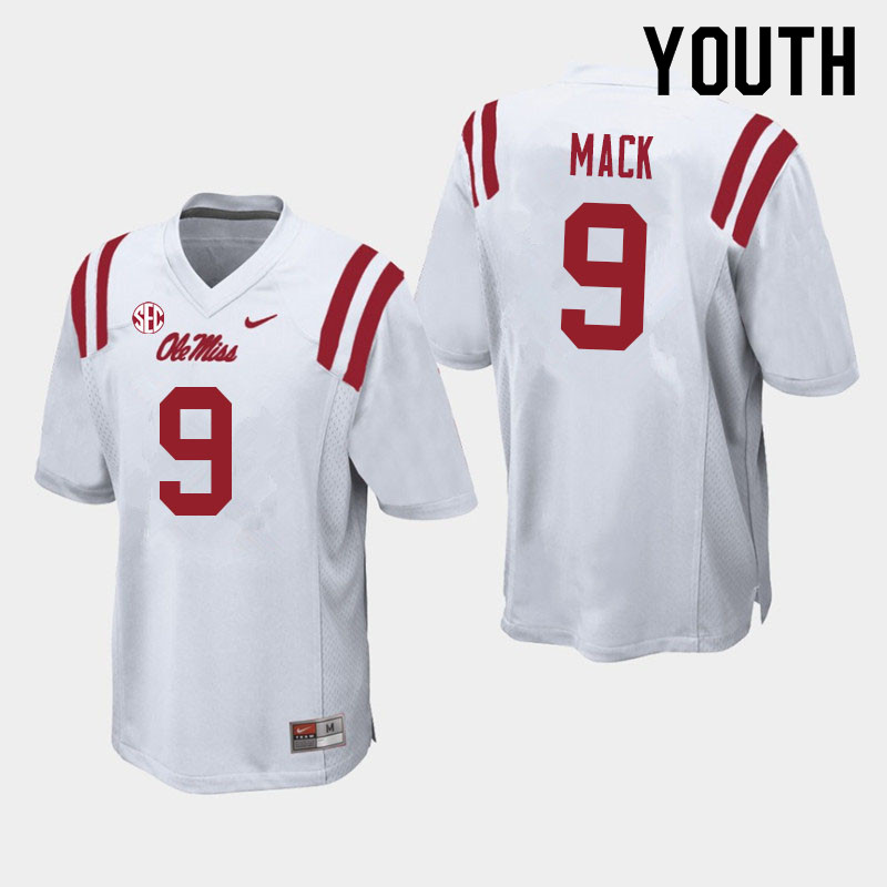 Brandon Mack Ole Miss Rebels NCAA Youth White #9 Stitched Limited College Football Jersey YUF5858TG
